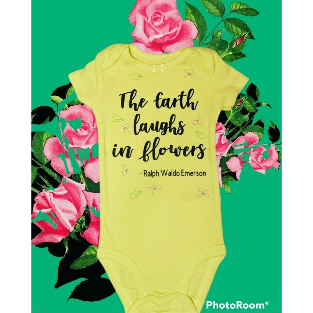 NWOT Carter's "The Earth Laughs In Flowers" Ralph Waldo Emerson Quote Onesie 6m